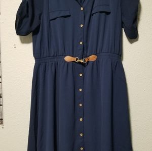 Navy Collared Buttoned Maxi Dress